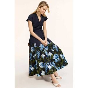 Sachin & Babi Ganika Dress Dark Sky Floral Border Fit Flare V-Neck Sz  8